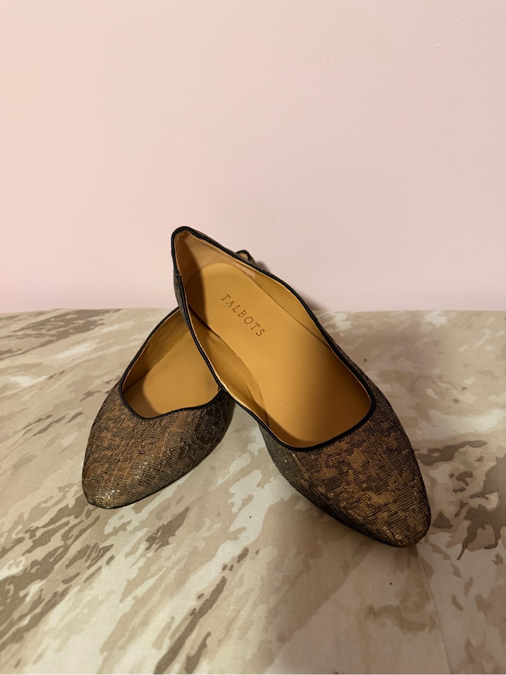 Talbots Brown Tweed-Pattern Pointed Ballet Flats